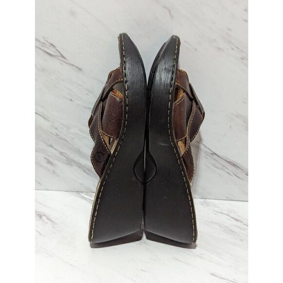 Born Women's Brown Leather Slip-On Slide 2.5" Wedge Sandal Size 8 - Picture 2 of 7